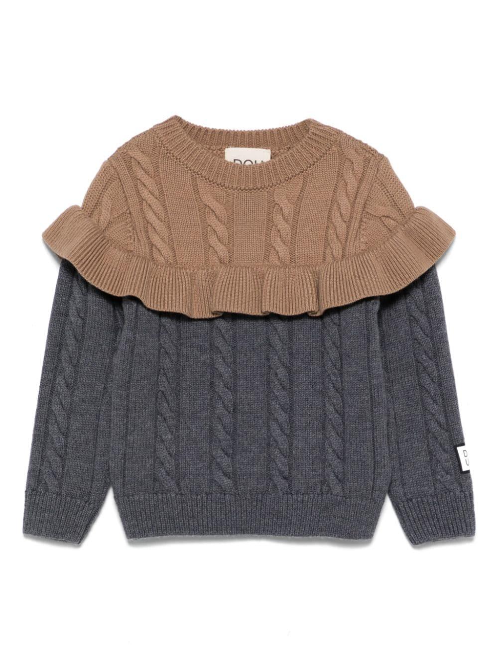 Maglione per bambina Douuod Kids marrone e grigio a trecce DV9A30 W0033 810BG DOUUOD 