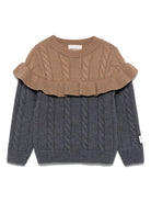 Maglione per bambina Douuod Kids marrone e grigio a trecce DV9A30 W0033 810BG DOUUOD 