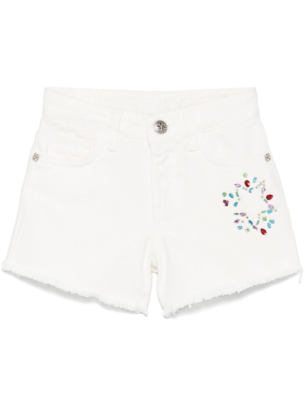 Pantaloncini decorati con strass per bambina John Richmond Junior bianco con orlo sfrangiato RGP25181SH DENIM WHITE JOHN RICHMOND JUNIOR 