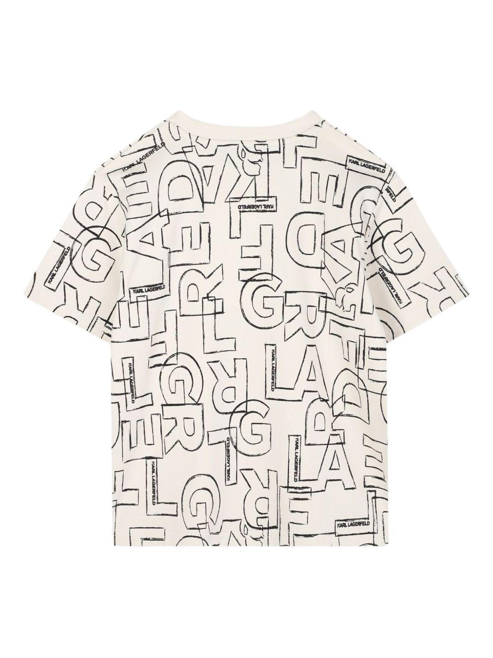 T-shirt per bambino Karl Lagerfeld Kids bianca con stampa grafica e targhetta logo Z30960 195 KARL LAGERFELD KIDS 