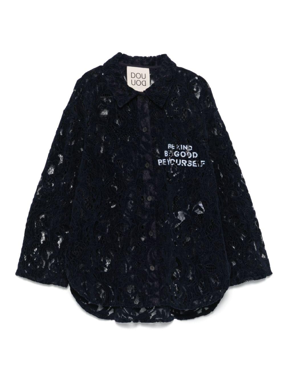 Camicia per bambina Douuod Kids blu in pizzo con stampa slogan DV5A30 U0181 620 DOUUOD 