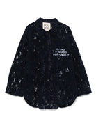 Camicia per bambina Douuod Kids blu in pizzo con stampa slogan DV5A30 U0181 620 DOUUOD 