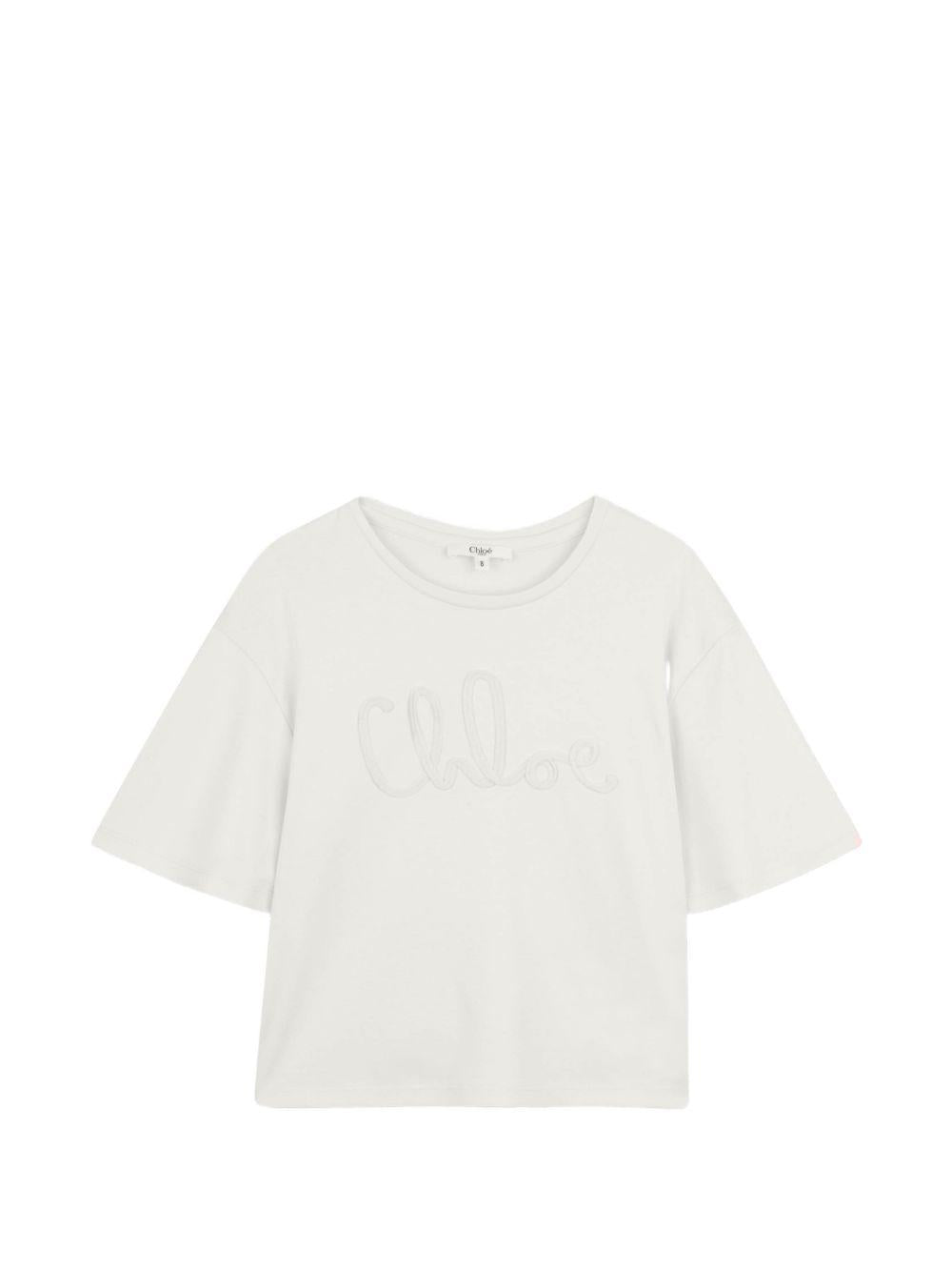 T-shirt per bambina Chloé Kids bianca con logo ricamato C20858 117 CHLOE' KIDS 