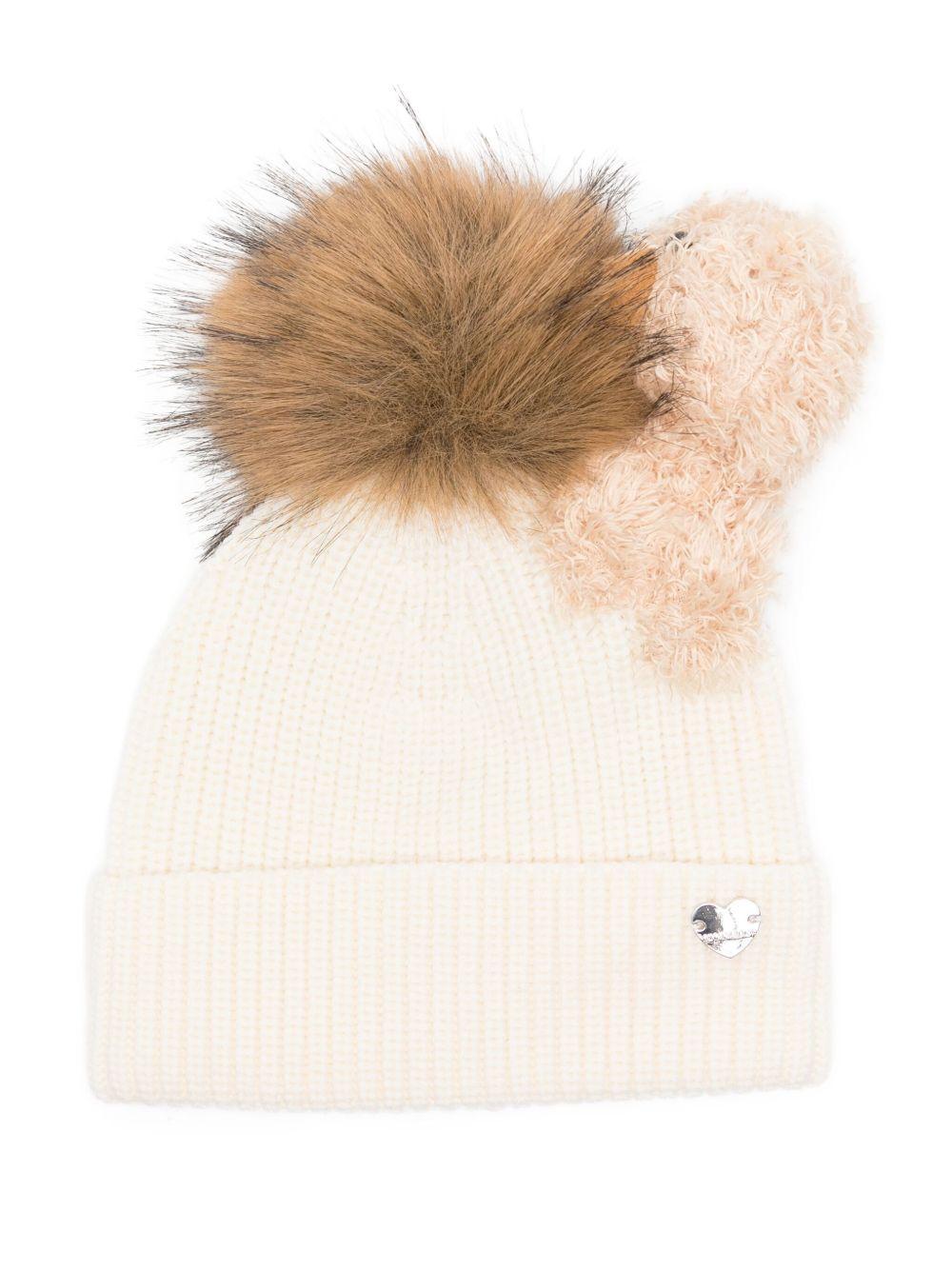 Berretto per bambina Monnalisa écru con grande pompon 19F005 6063 0001 MONNALISA 