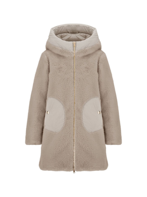 Herno Kids beige coat for girls with faux fur