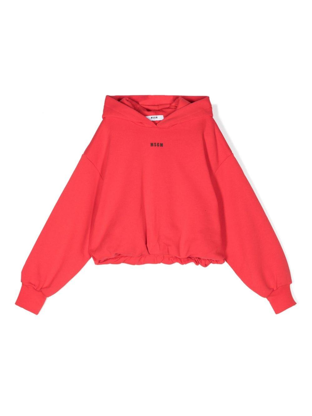 Felpa con cappuccio per bambina MSGM Kids rosso con logo ricamato F4MSJGHS140 040 MSGM KIDS 
