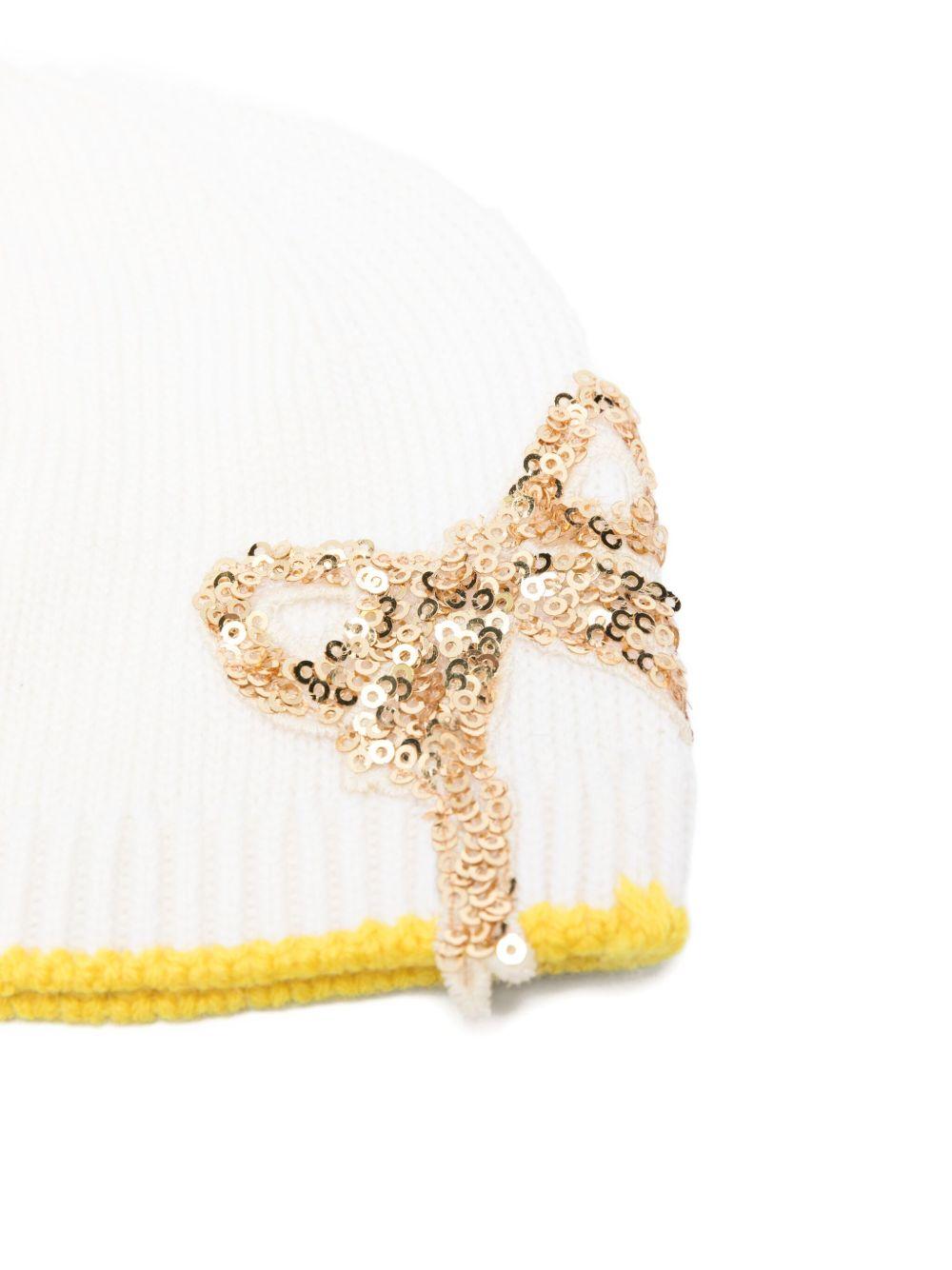 Berretto per neonata Gensami Kids bianco con finiture gialle CAP-FIOC-WE OFF WHITE GENSAMI 
