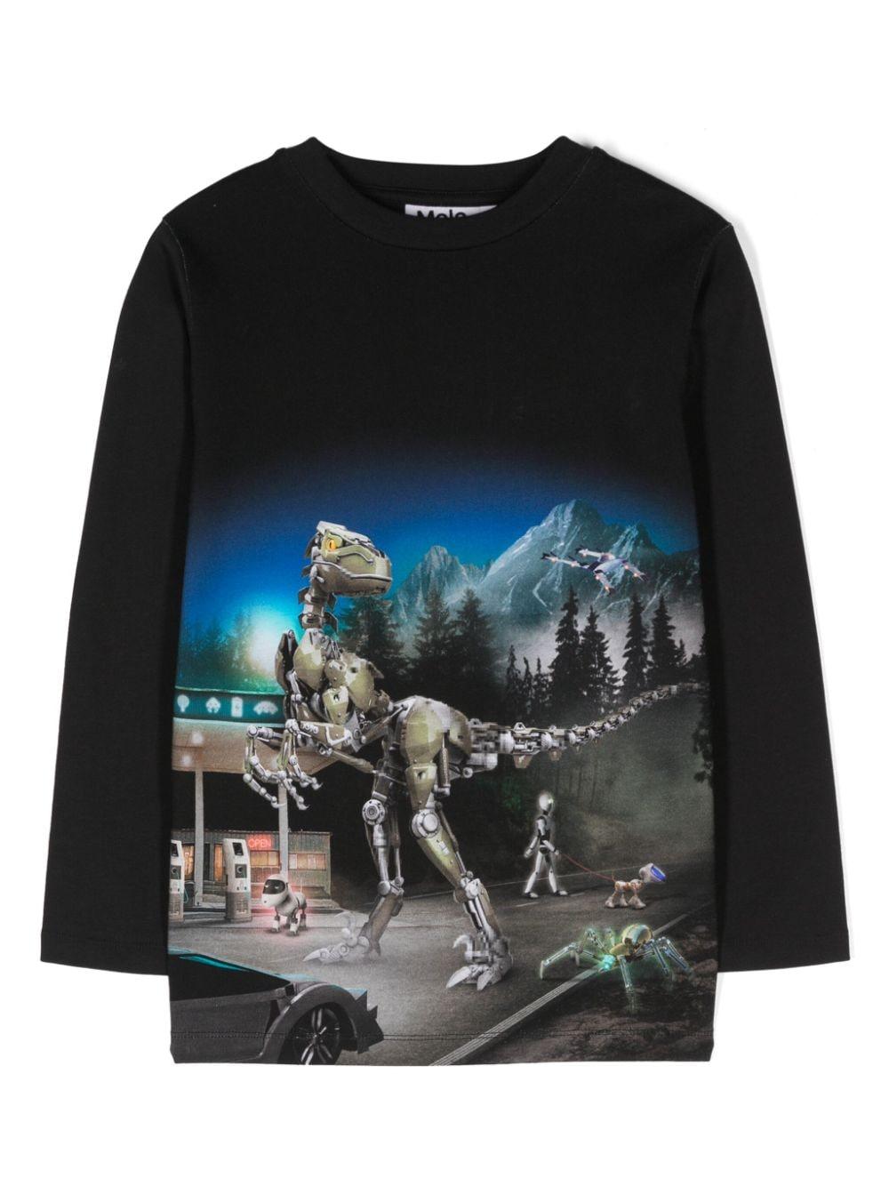 T-shirt per bambino Molo Reif nero con stampa grafica 1W24A405 3645 MOLO 
