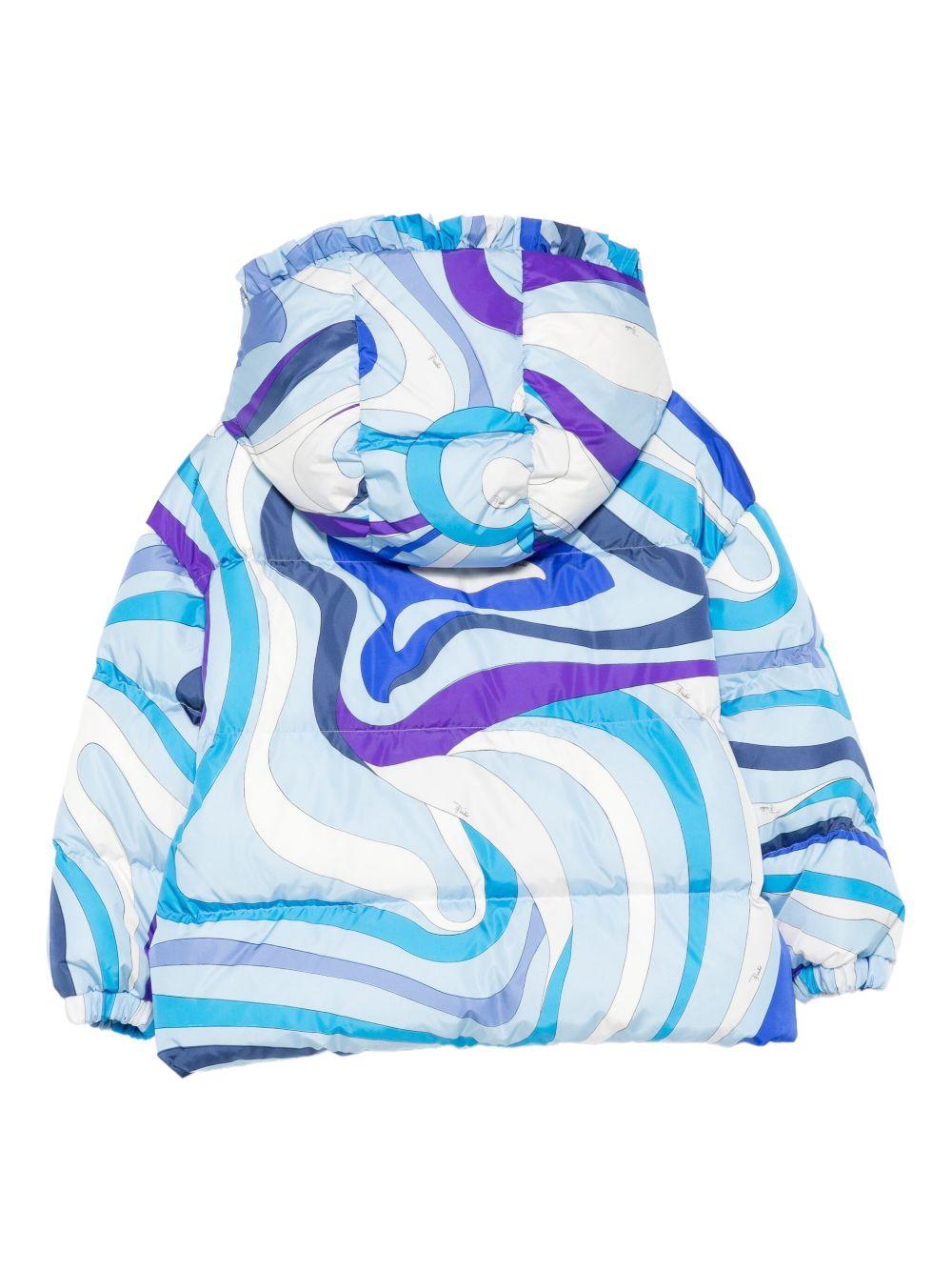 Giubbino per bambina Emilio Pucci Junior azzurro con stampa Marmo PX2A57 N0244 101BL EMILIO PUCCI JUNIOR 