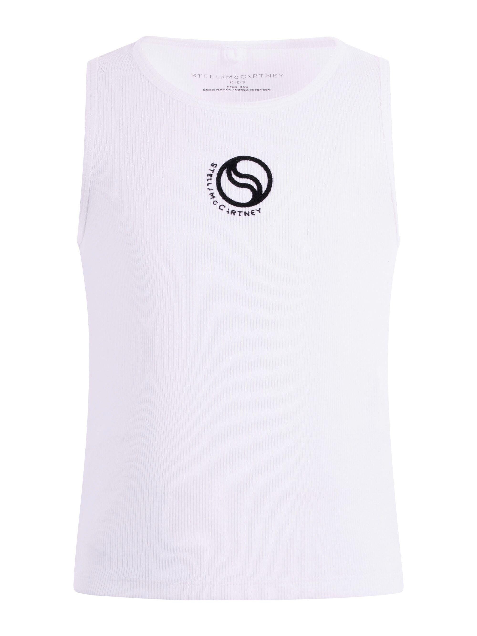 Canotta per bambina Stella McCartney Kids bianca con logo sul davanti a contrasto TY8B92 Z2016 100 STELLA McCARTNEY KIDS 
