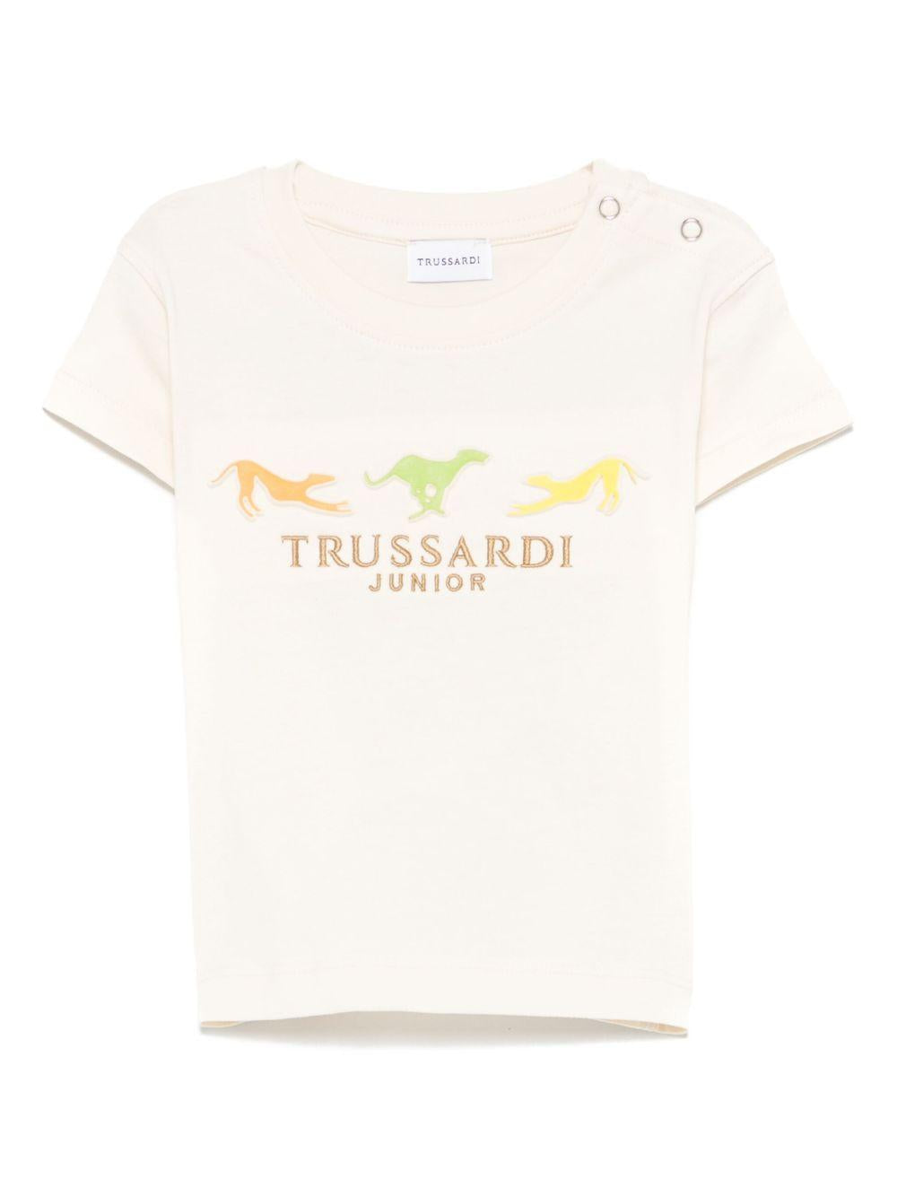 T-shirt per neonato Trussardi Junior beige con logo e dettaglio goffrato TIP25020TS BUTTER TRUSSARDI JUNIOR 
