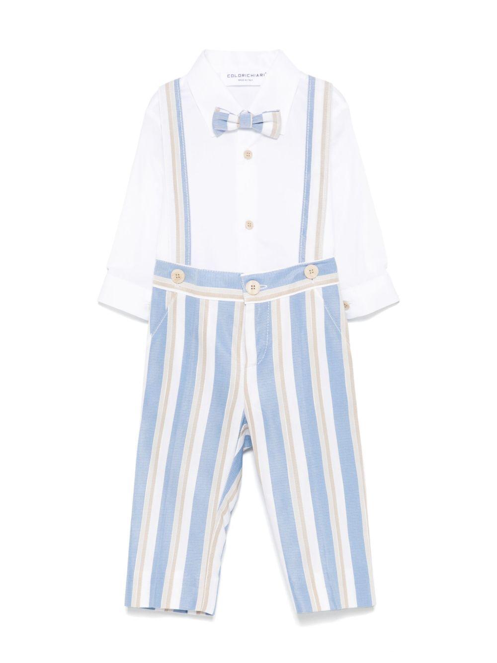 Set cardigan, camicia e shorts per neonato Colorichiari azzurro e beige a righe MN408132 4827a 56 COLORICHIARI 