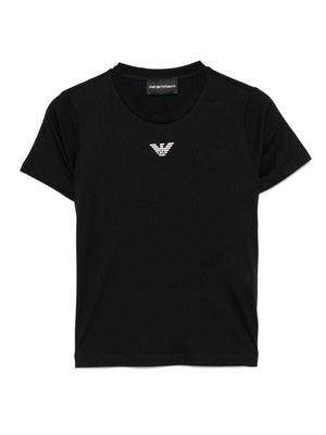 T-shirt per bambino Emporio Armani Kids blu con logo Aquila sul davanti
