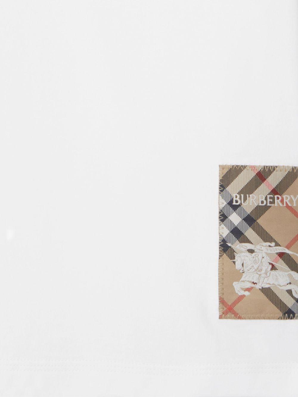 T-shirt per bambino Burberry Kids bianco con applicazione a quadri 8108604 A1464 BURBERRY KIDS 