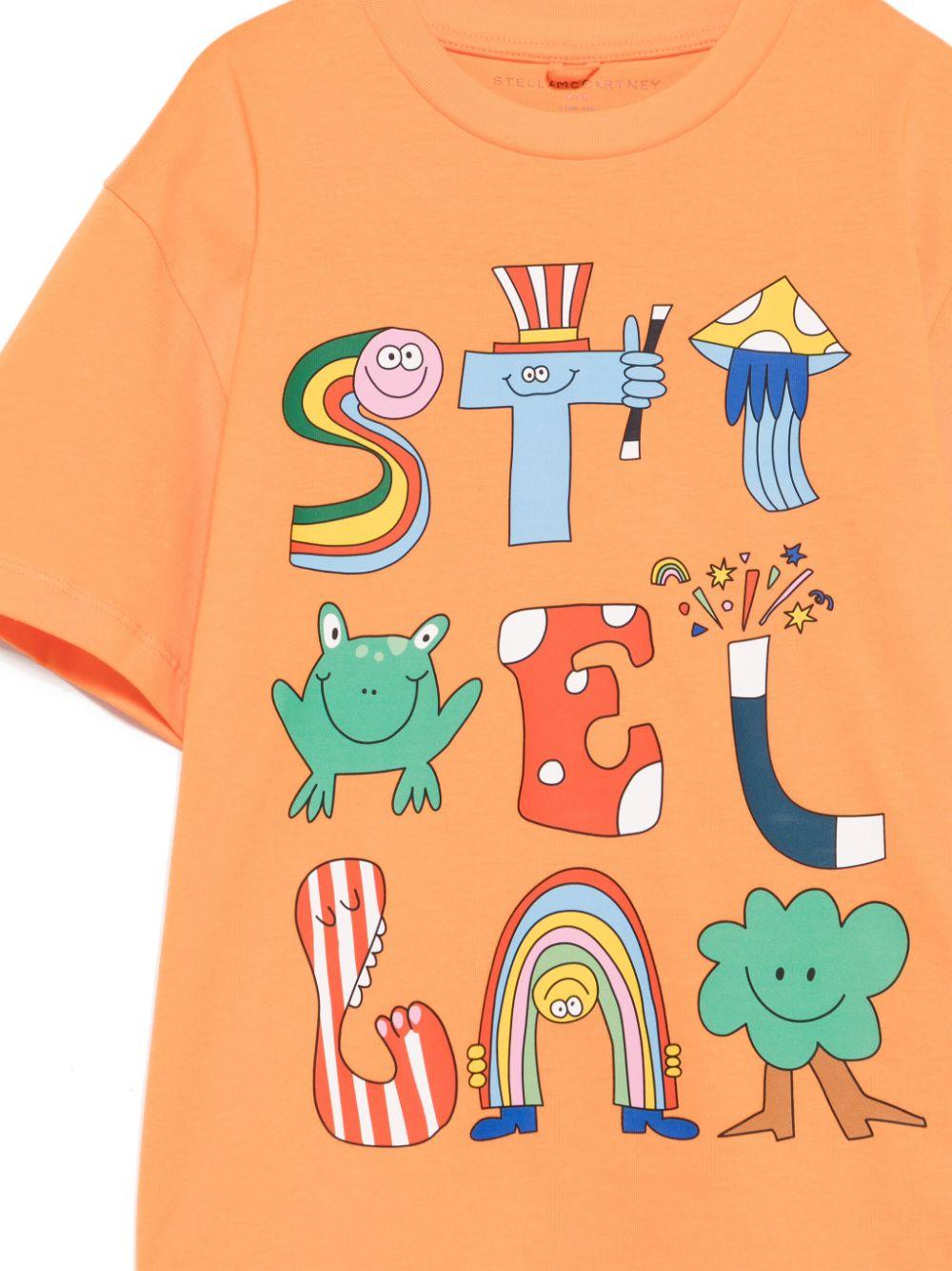 T-shirt per bambino Stella McCartney Kids arancione con stampa animazione TW8Q01 Z0434 442 STELLA McCARTNEY KIDS 