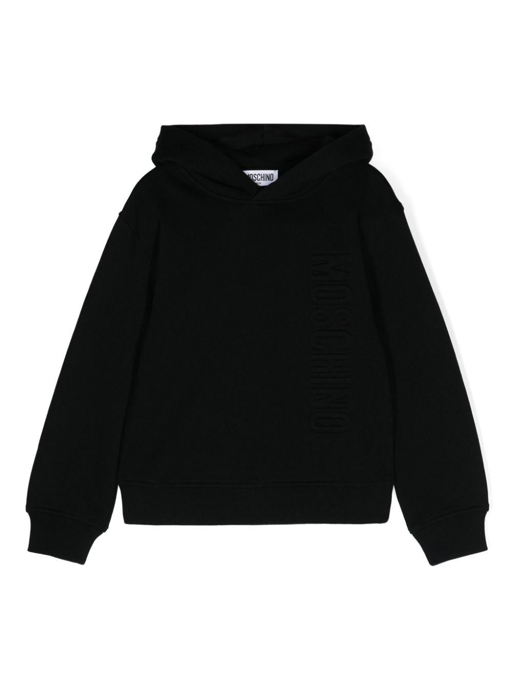 Felpa per bambino Moschino Kids nero con cappuccio e logo goffrato sul davanti HNF07KLCA58 60100 MOSCHINO KIDS 
