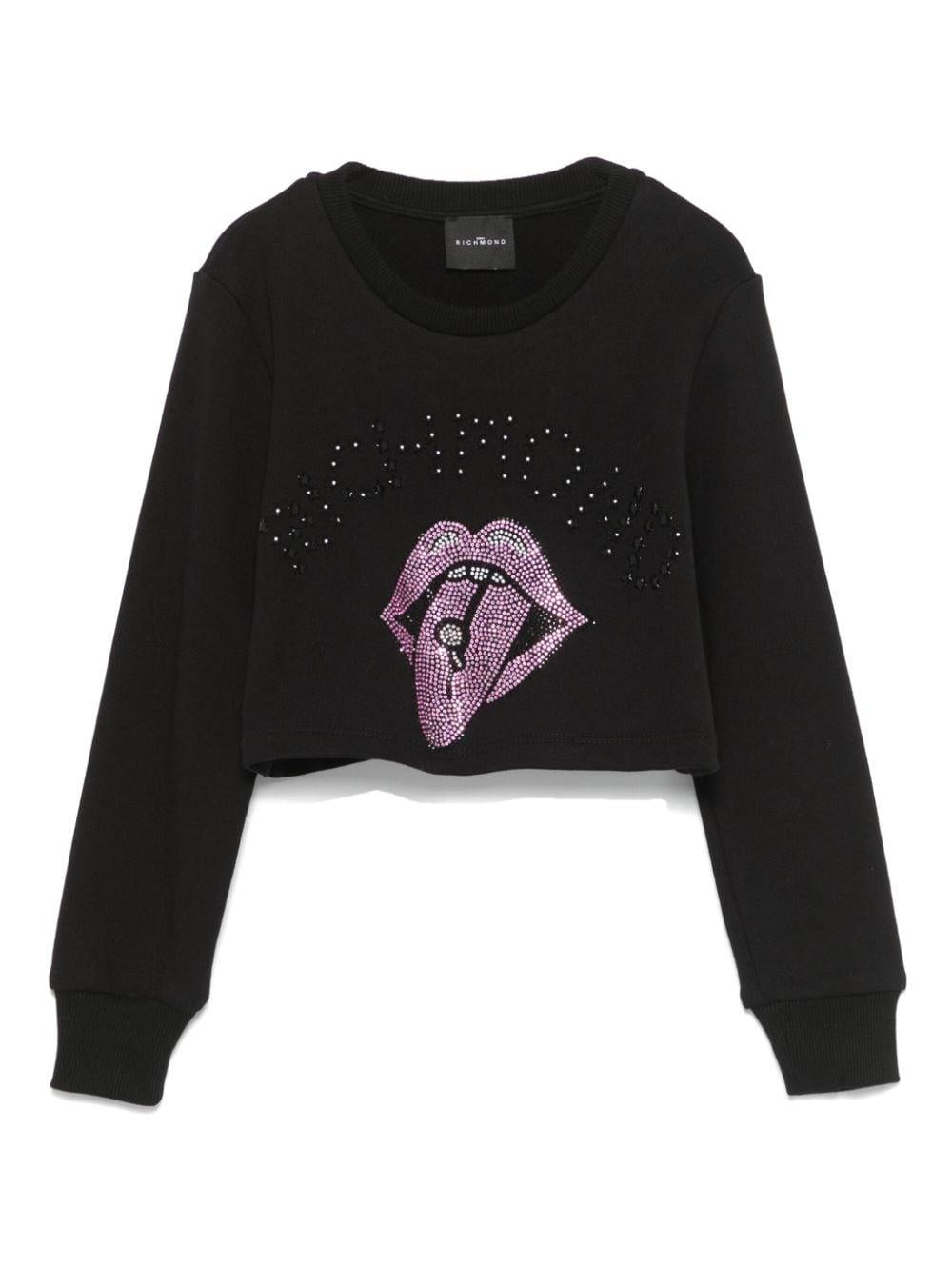 Felpa con strass per bambina John Richmond Junior nera con dettaglio borchiato RGA24149FE BLACK JOHN RICHMOND JUNIOR 