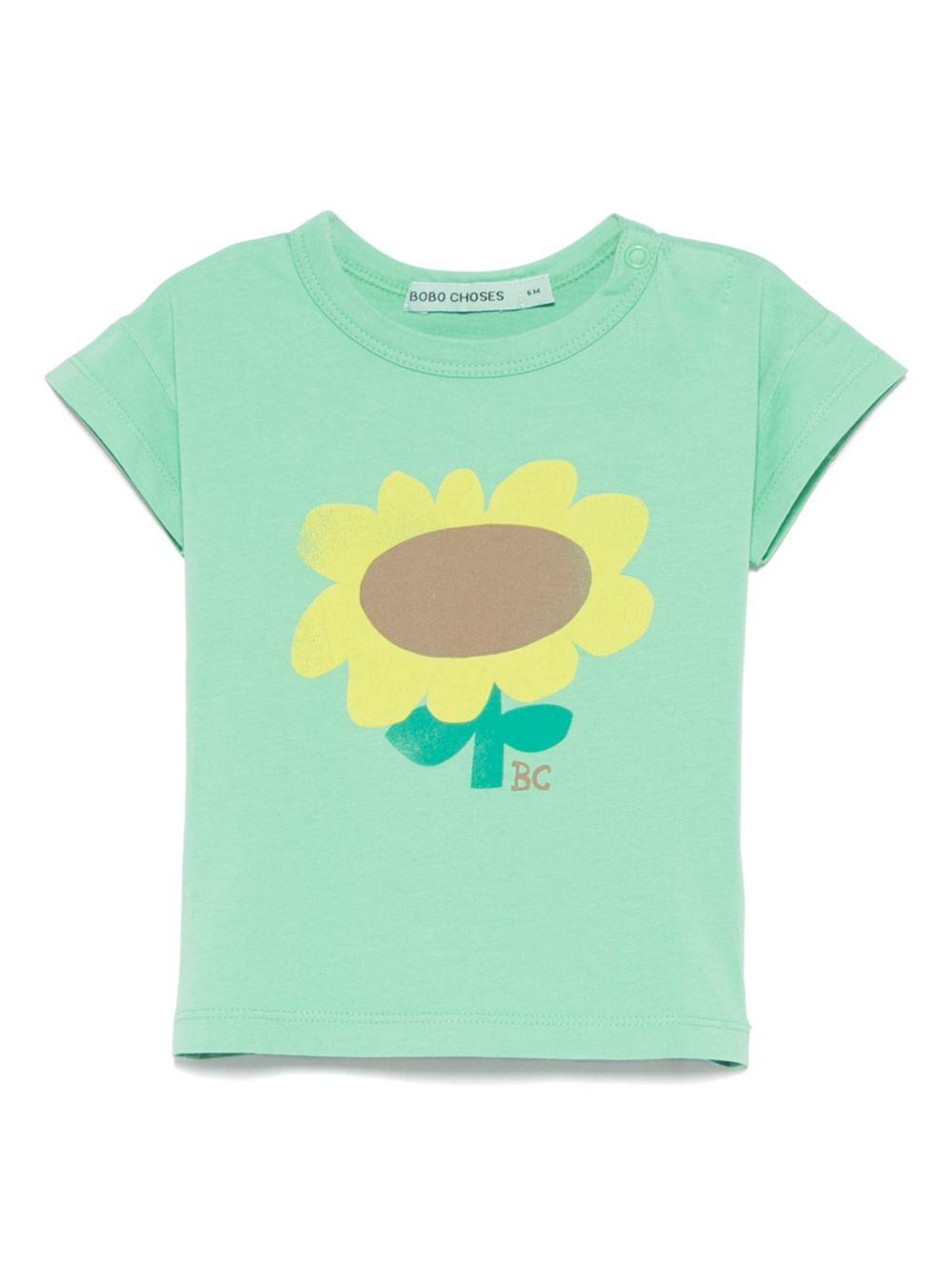 T-shirt per neonato Bobo Choses Sunflower verde con stampa girasole B125AB010 331 BOBO CHOSES 