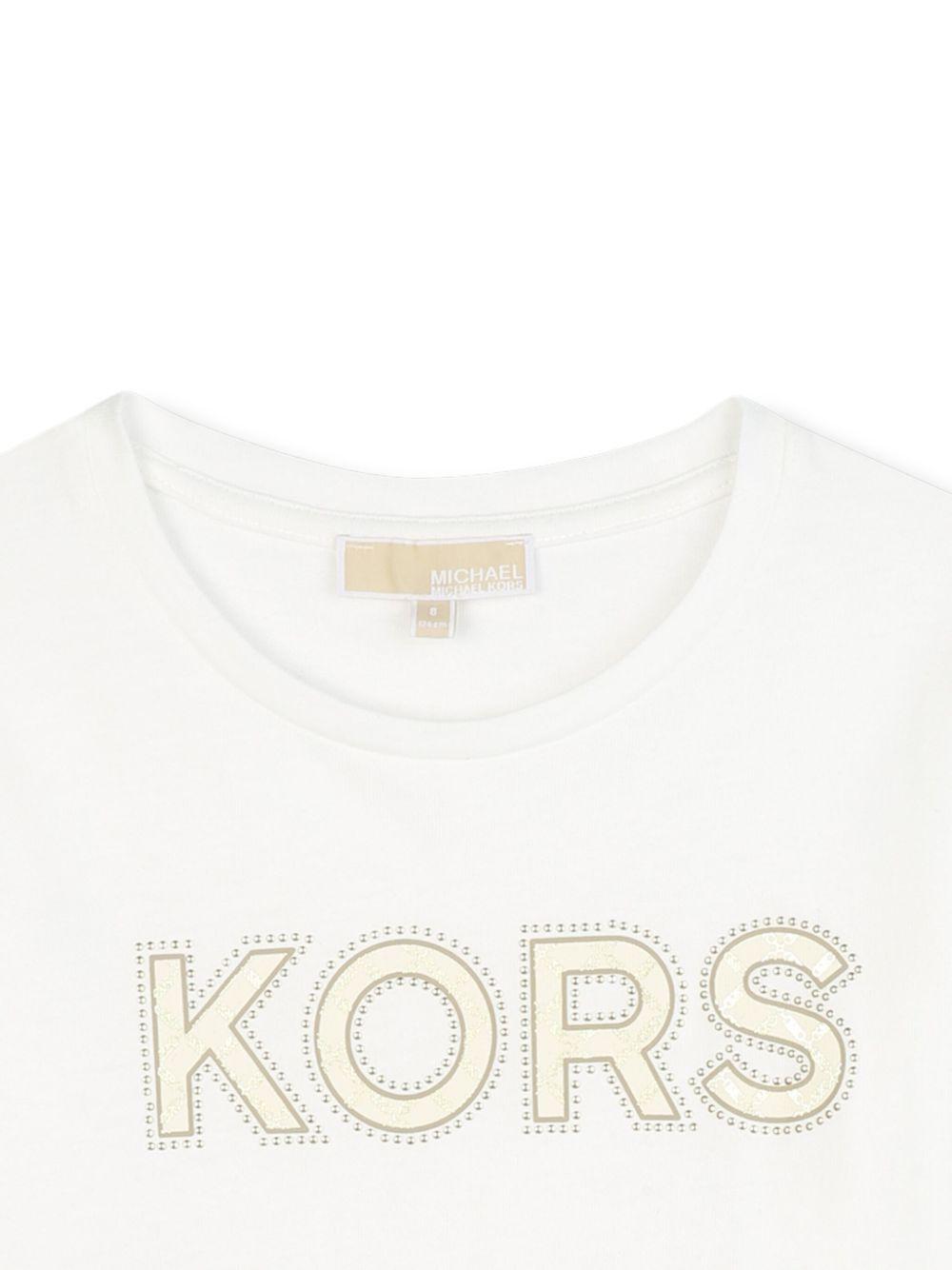 T-shirt per bambina Michael Kors Kids bianca con logo sul davanti R30491 117 MICHAEL KORS KIDS 