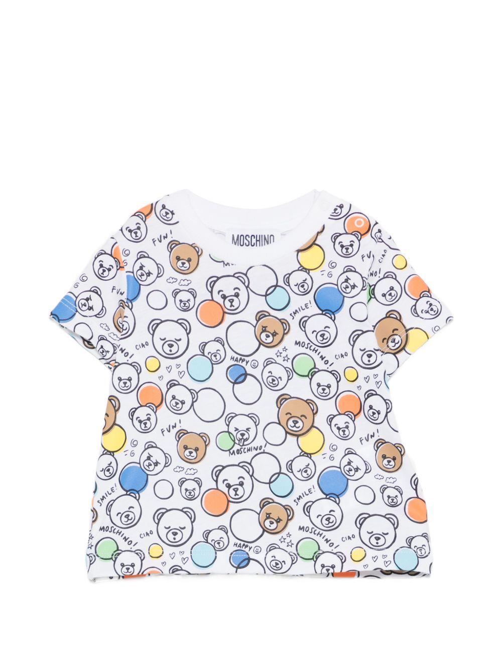 T-shirt per neonati Moschino Kids multicolore con stampa orsetti all-over MUM04RLAB5A 83680 MOSCHINO KIDS 