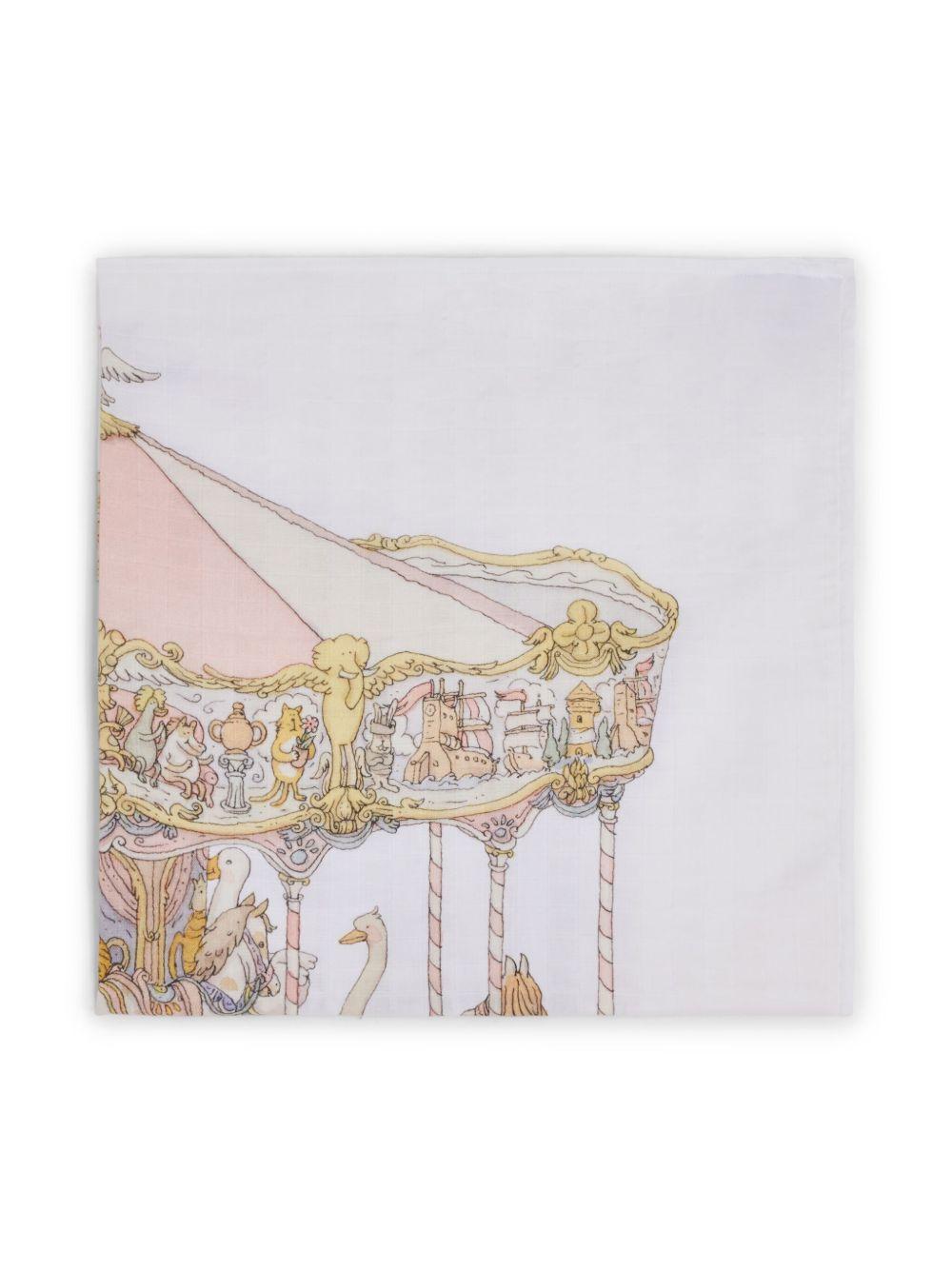 Coperta per neonati Atelier Chuox bianca con stampa Carousel CA-CQ-CAR P-U ATELIER CHOUX PARIS 
