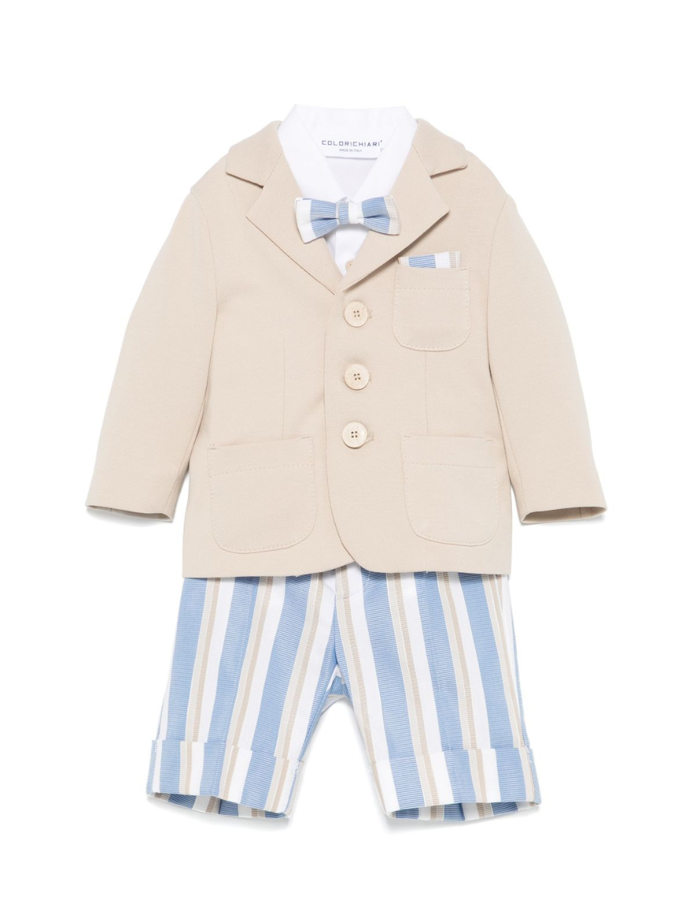Set blazer, camicia e shorts per neonato Colorichiari beige e azzurro a righe MN508079 4834 26 COLORICHIARI 