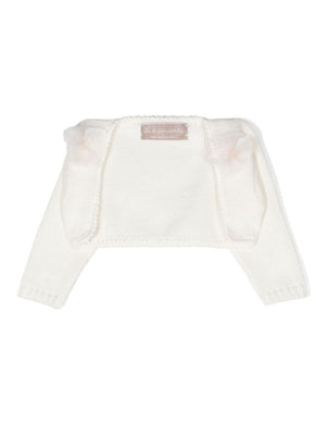 La Stupenderia beige crop cardigan for newborns with appliques