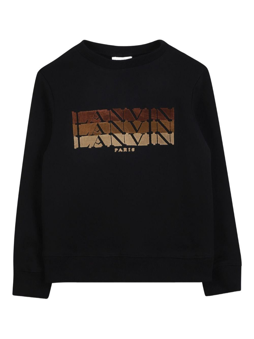 Felpa per bambino Lanvin Enfant nera con logo floccato N30284 09B LANVIN 