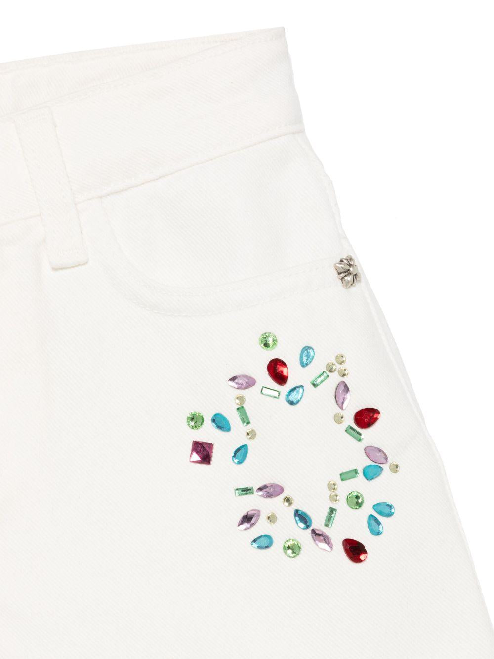Pantaloncini decorati con strass per bambina John Richmond Junior bianco con orlo sfrangiato RGP25181SH DENIM WHITE JOHN RICHMOND JUNIOR 