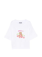 T-shirt per bambina Moschino Kids bianca con stampa Teddy Bear HDM075LAA02 10101 MOSCHINO KIDS 
