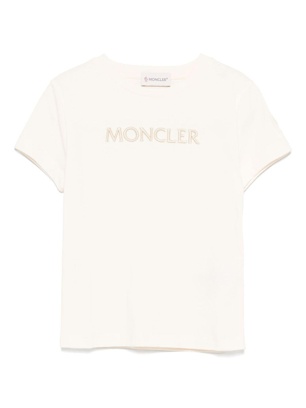T-shirt per bambina Moncler Enfant beige chiaro con stampa logo L19548C0000989AT9 050 MONCLER ENFANT 