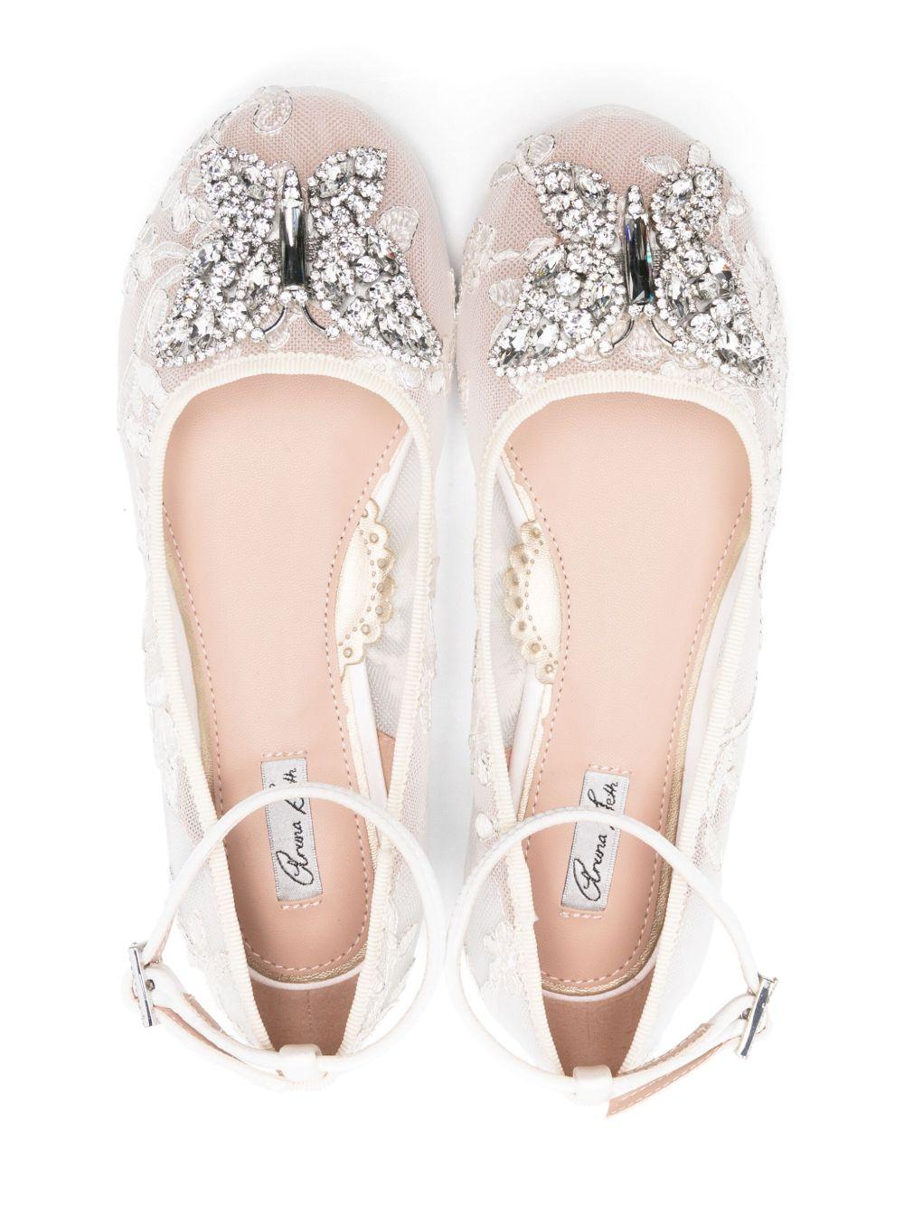 Ballerine per bambina Aruna Seth bianco con ricamo e decorazione in cristalli AS76LA 020 ARUNA SETH 