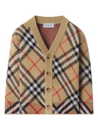 Cardigan a quadri per neonato Burberry Kids beige con scollo a V 8104312 B9368 BURBERRY KIDS 