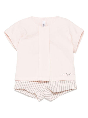 Il Gufo pink striped top and shorts set for newborns with elasticated waist