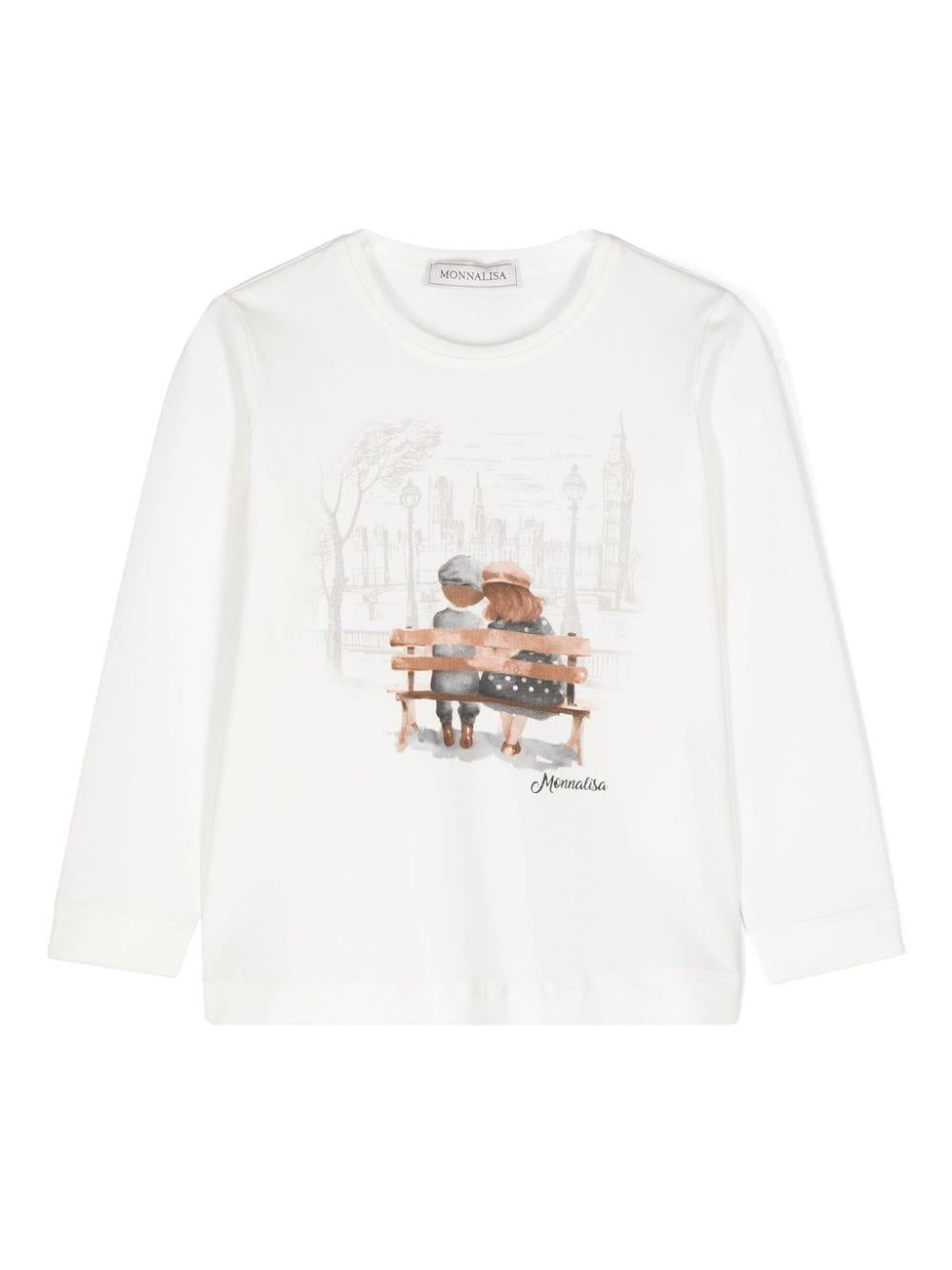 T-shirt con stampa grafica per bambina Monnalisa bianca con girocollo 11D617 4202 0001 MONNALISA 