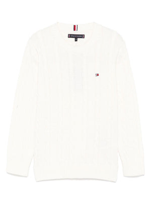 Maglione con lavorazione intrecciata per bambino Tommy Hilfiger Junior bianco con logo sul petto