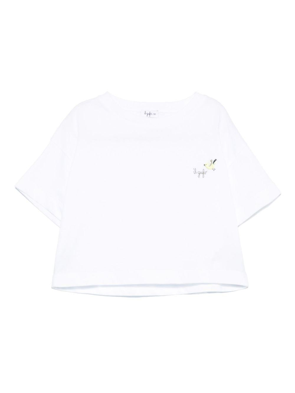 T-shirt per bambino Il Gufo bianco con ricamo con logo P25TS473MF001 151 IL GUFO 