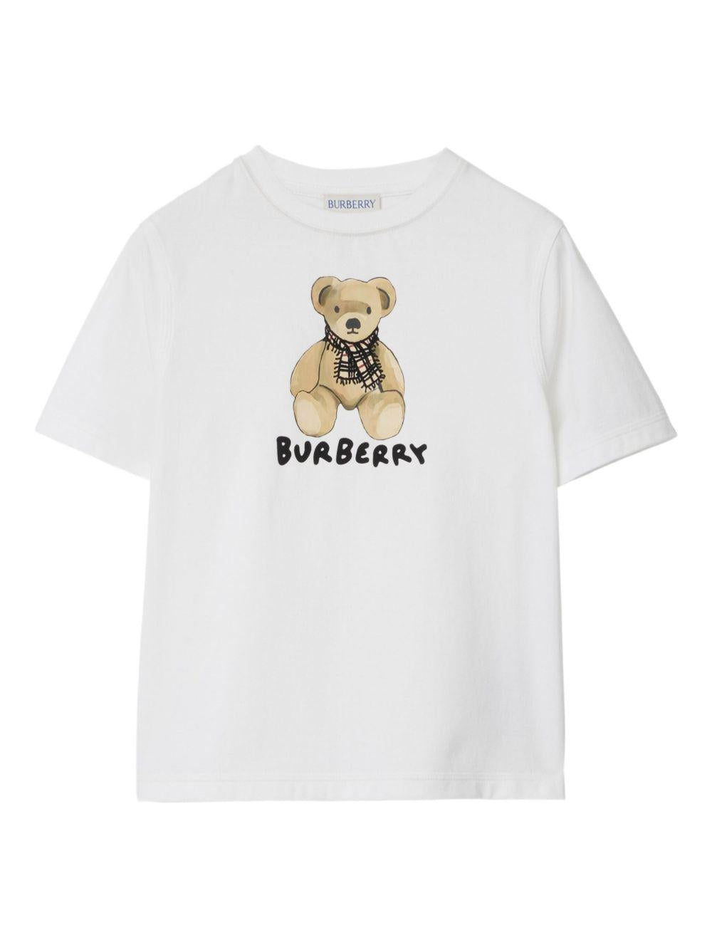 T-shirt per bambino Burberry Kids bianco Thomas Bear con orlo dritto 8112389 A1464 BURBERRY KIDS 