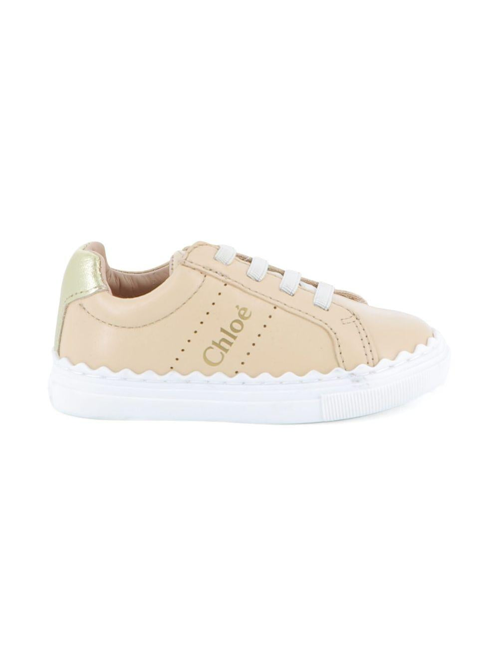 Sneakers per neonata Chloé Kids beige con bordo a smerlo C20730 46J CHLOE' KIDS 