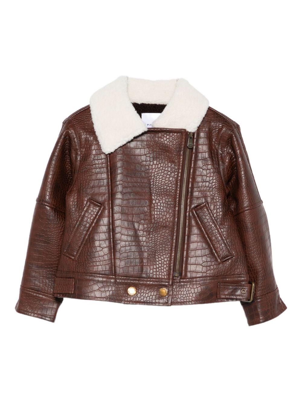 Giubbino per bambina Pinko Kids marrone in pelle effetto coccodrillo KFGB005CPE016 6051 PINKO KIDS 