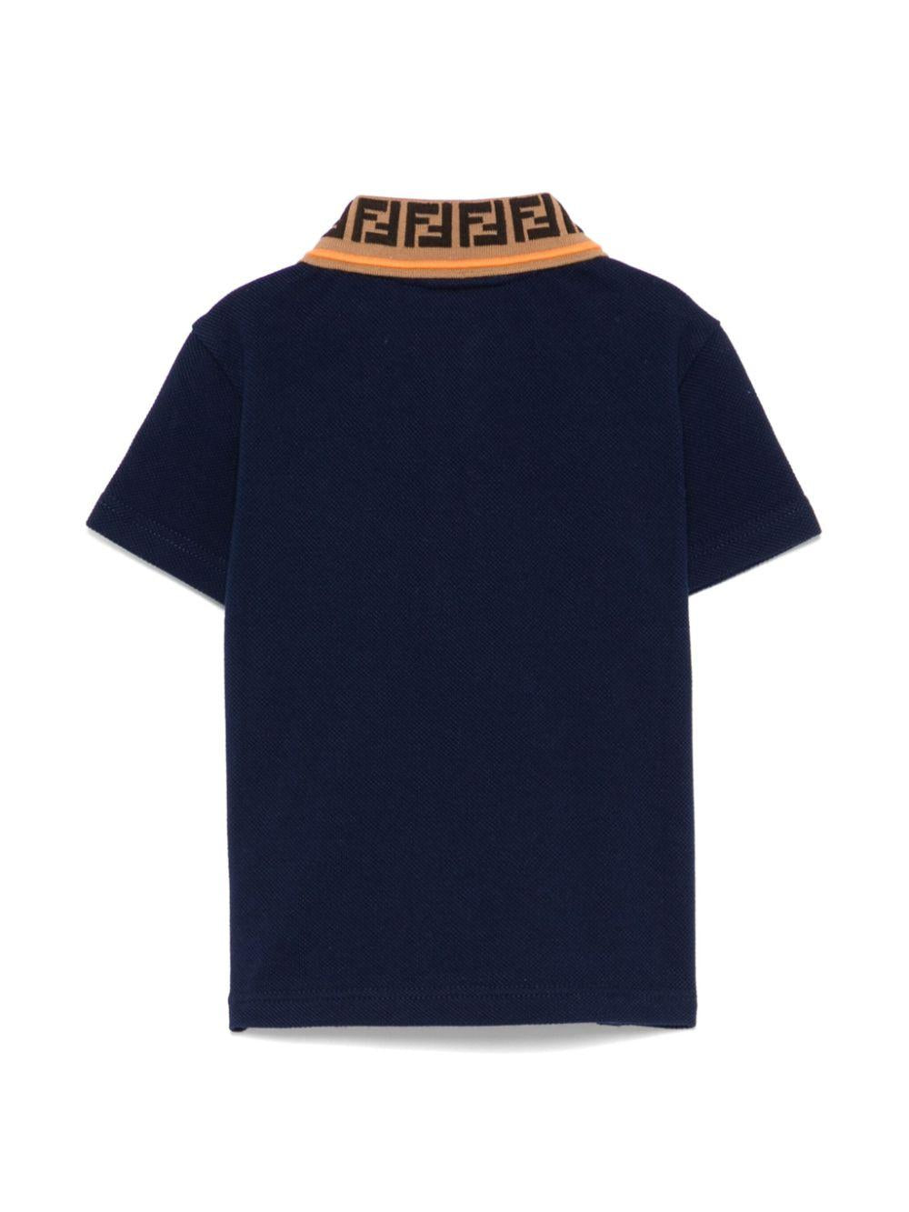 Polo per neonato Fendi Kids blu con colletto a contrasto logato BMI257 AVP F1I11 FENDI KIDS 