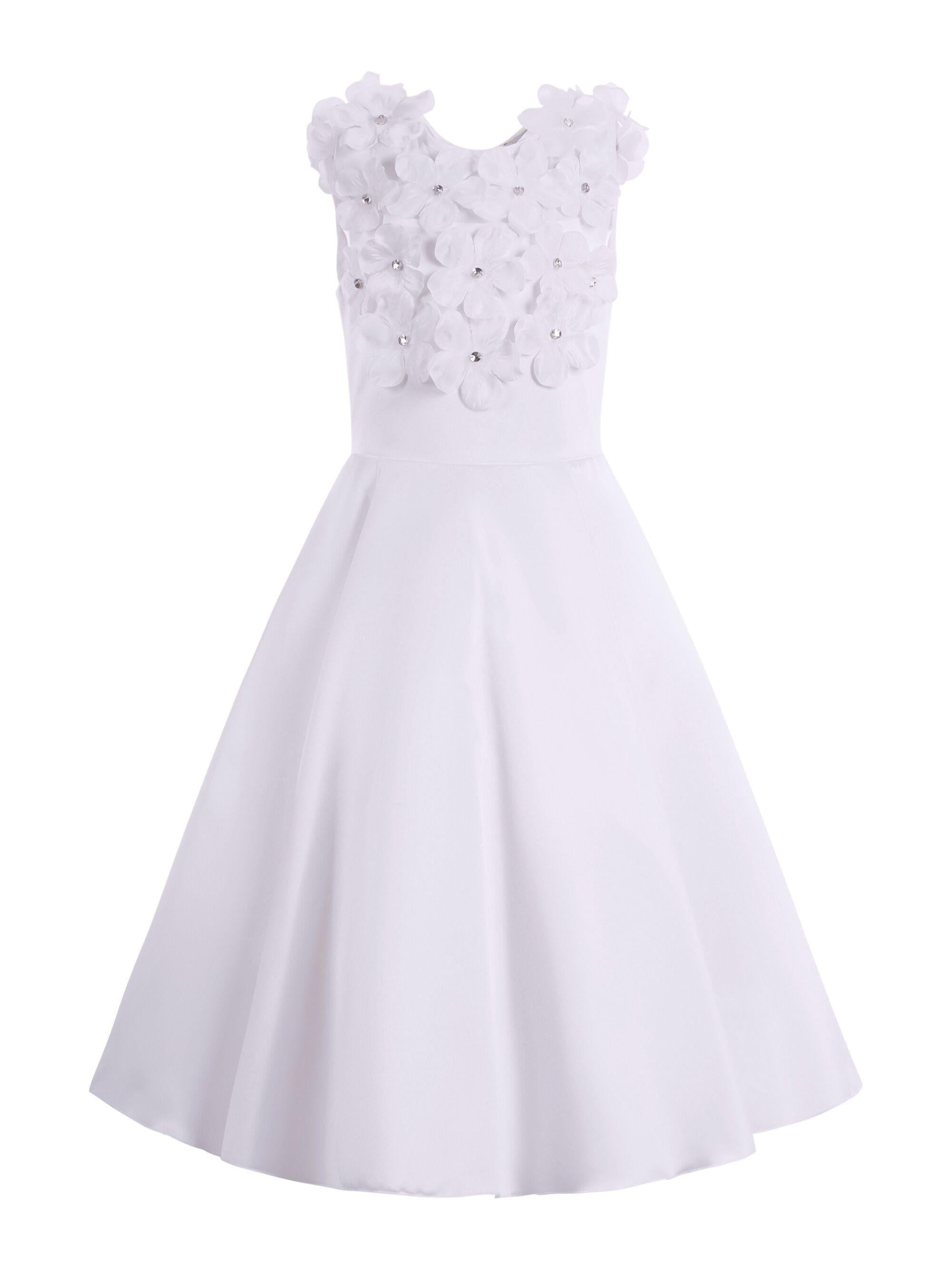 Abito per bambina Monnalisa bianco con dettaglio a fiori 77G900 7121 0001 MONNALISA 