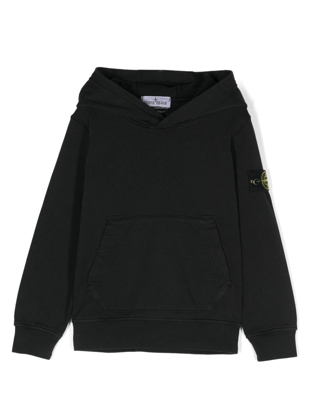 Felpa con applicazione Compass per bambino Stone Island Junior nero con cappuccio 811661620 V0029 STONE ISLAND JUNIOR 