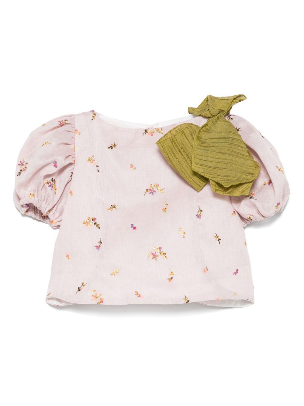 Top per neonata La Stupenderia rosa con ricamo a fiori TJTP94NB I02 LA STUPENDERIA 