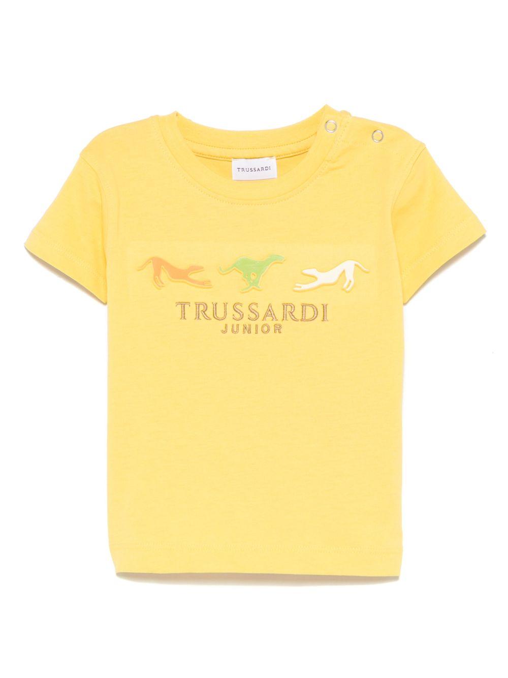 T-shirt per neonato Trussardi Junior giallo con logo e dettaglio goffrato TIP25020TS GOLD CREAM TRUSSARDI JUNIOR 