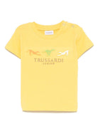 T-shirt per neonato Trussardi Junior giallo con logo e dettaglio goffrato TIP25020TS GOLD CREAM TRUSSARDI JUNIOR 