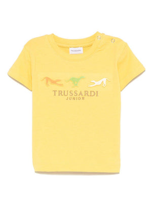 Trussardi Junior yellow baby T-shirt with logo and embossed detail