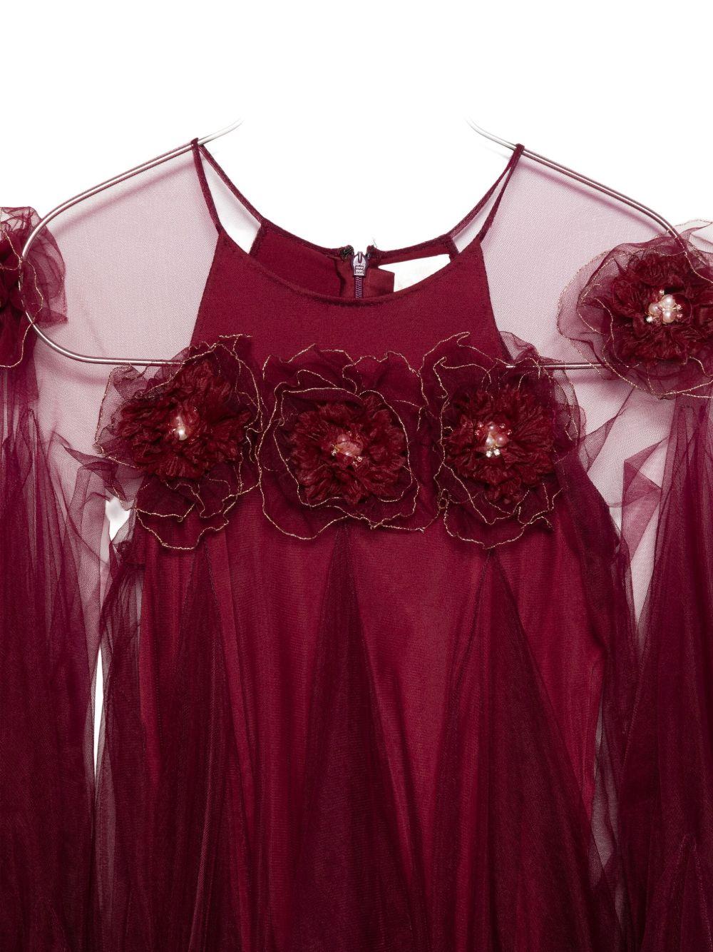 Abito per bambina Maison Ava rosso con applicazioni floreali MA FW25 GC50 MAROON MAISON AVA 