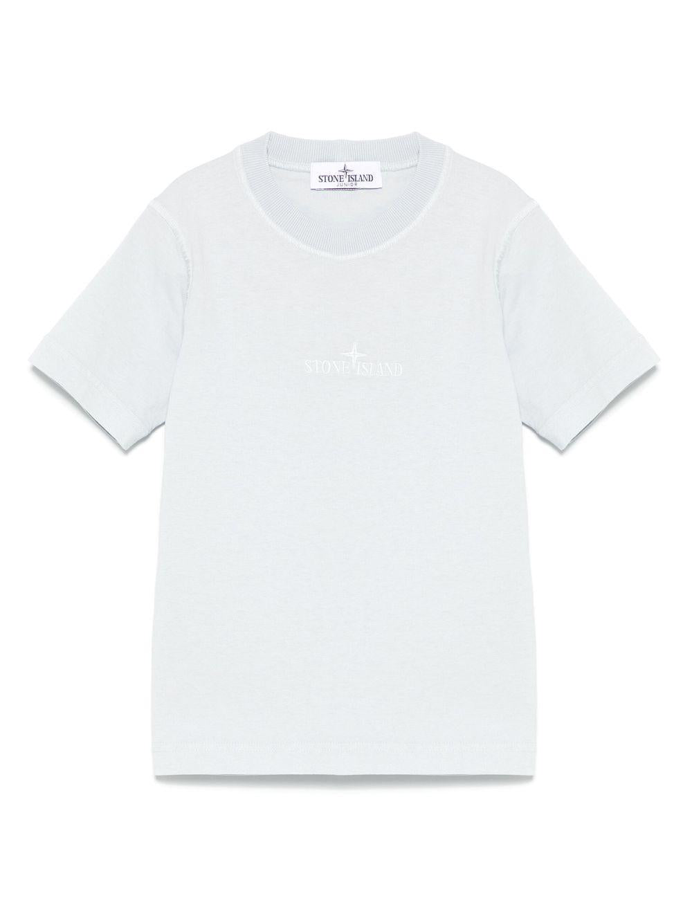 T-shirt per bambino Stone Island Junior azzurro con ricamo logo sul davanti K1S162100007S0050 V0041 STONE ISLAND JUNIOR 