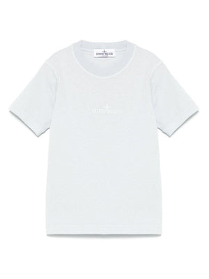 T-shirt per bambino Stone Island Junior azzurro con ricamo logo sul davanti